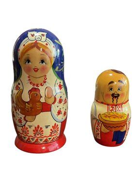 Hand-Painted Wooden Russian Matryoshka Doll Set Of 2 With Floral Folk Art Design